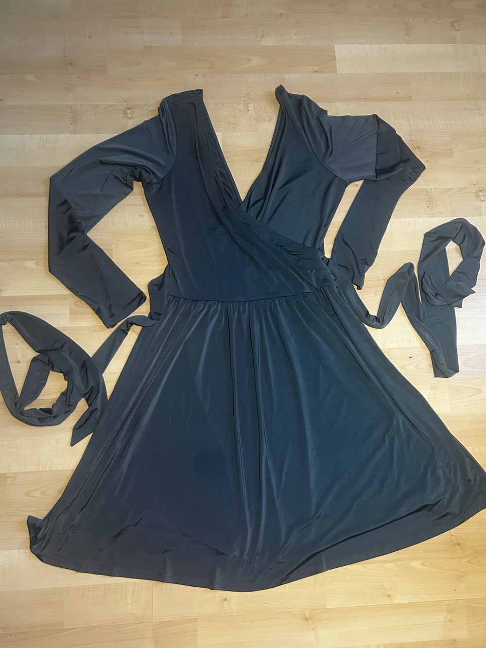 Moda International Classic Grey Wrap Dress with Long Sleeves